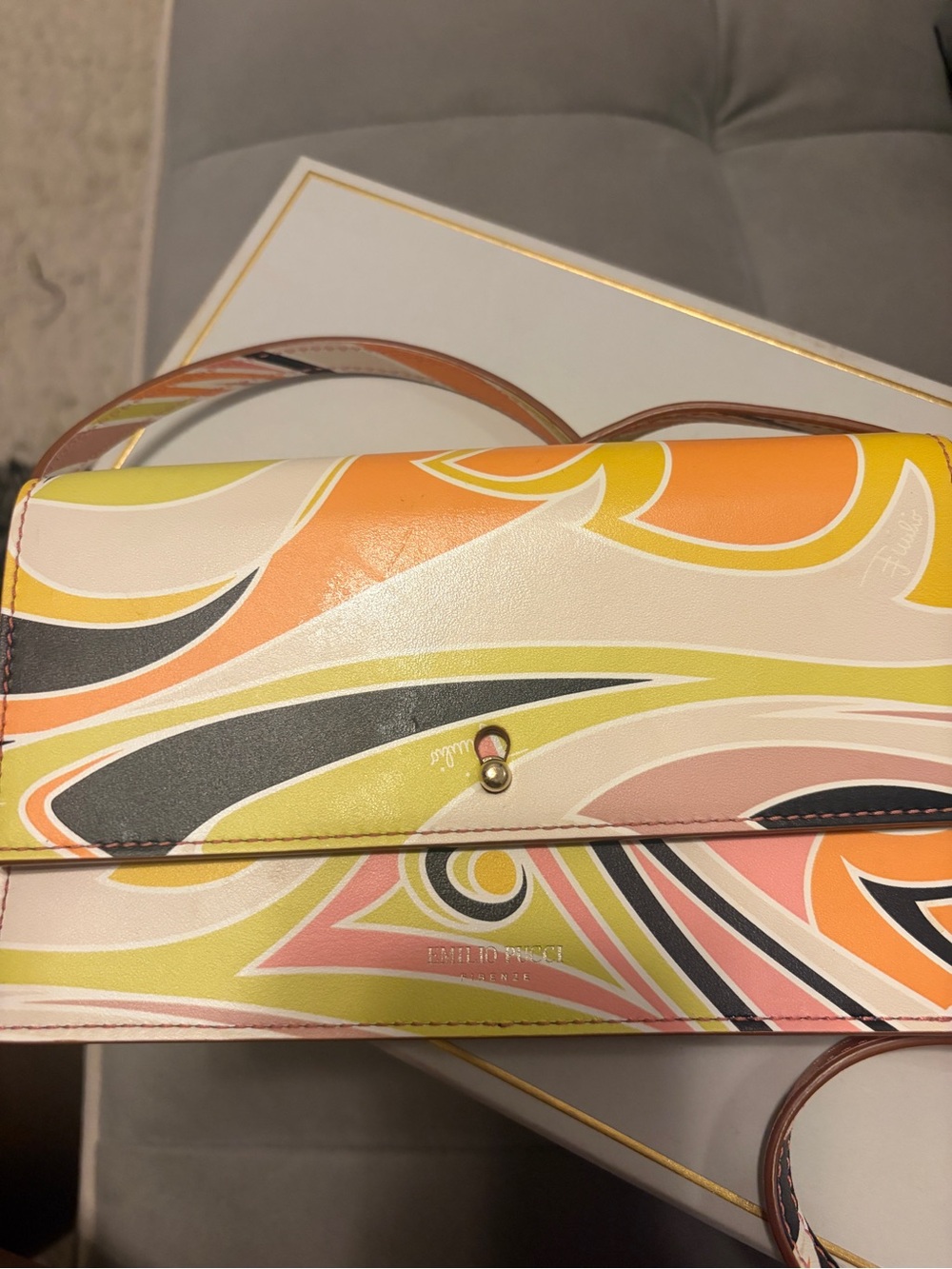 Emilio Pucci Yellow Orange Pink Swirl Crossbody Bag